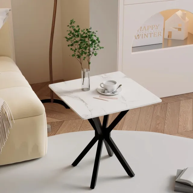 Unyqoos Moderne en Compacte Witte Salontafel met Marmerlook en Metalen Poten IJzer