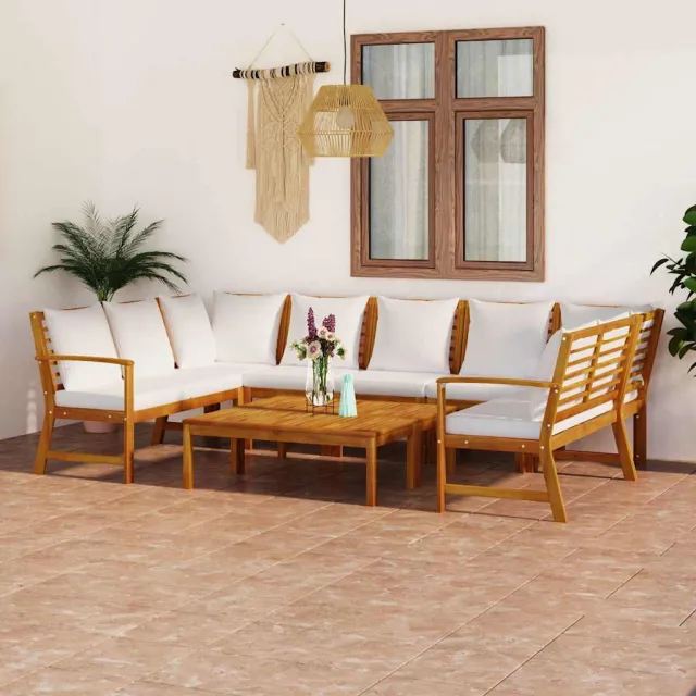 vidaXL 9-delige Loungeset met kussens massief acaciahout crème, foto 2