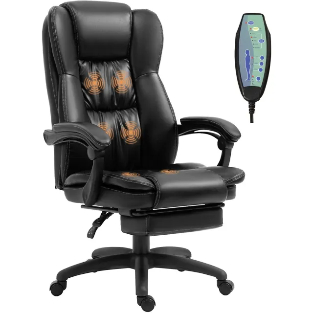 Vinsetto Massage Bureaustoel - Polyurethaan - 68,5x68,5x121cm - Zwart