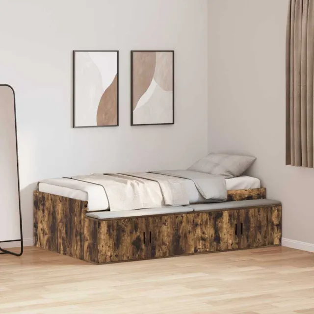 vidaXL Bedframe met lade Gerookt eiken 90 x 190 cm Bewerkt hout Bruin