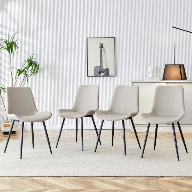 OKWISH Eetkamerstoel Set 4 - Brede Zitting En Ergonomische Rugleuning - Voor Eetkamer En Thuiswerkplek - Metaal En Kunstleer - Warmgrijs Zwart