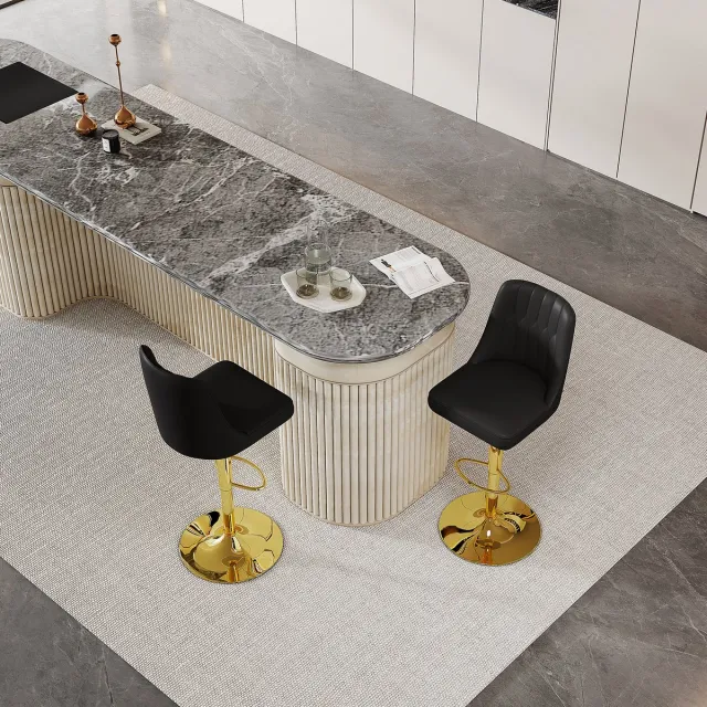 MIVRAY Barkruk Set Van 2 63-85 Cm - In Hoogte Verstelbaar En Draaibaar - Voor Keukeneiland En Bar - Metaal PU-Leder Zwart Goud