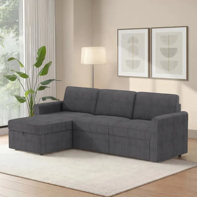 Notio Living Nordhus-Sofa 3-zitter met opbergruimte keerbare chaise chaise corduroy antraciet Grijs