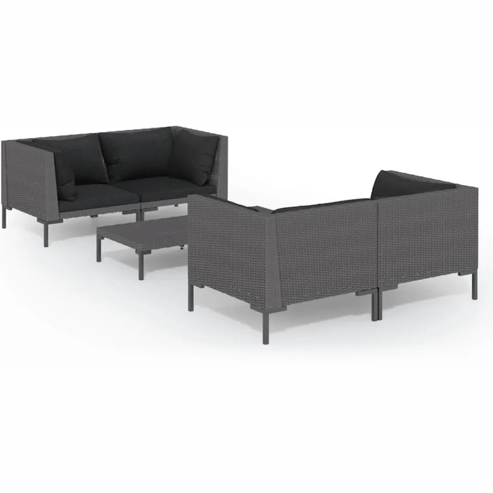 vidaXL 5-delige Loungeset met kussens poly rattan donkergrijs grijs, foto 3