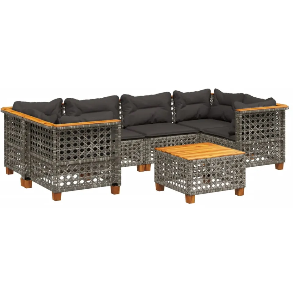 vidaXL 7-delige Loungeset met kussens poly rattan grijs, foto 3