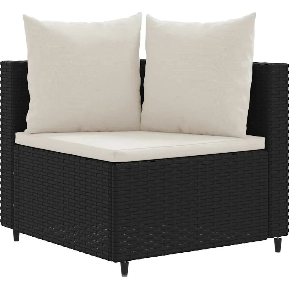 vidaXL 3-delige Loungeset met kussens poly rattan zwart