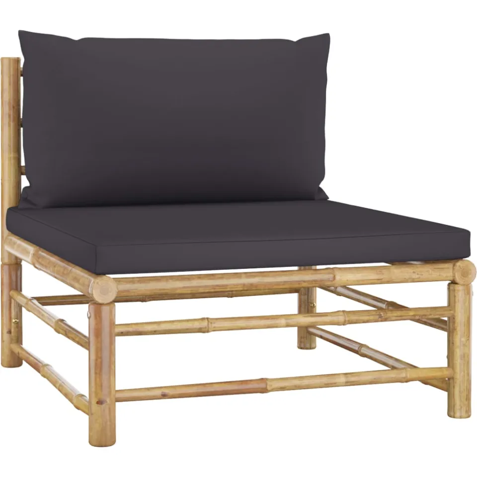 vidaXL 3-delige Loungeset met donkergrijze kussens bamboe grijs, foto 4