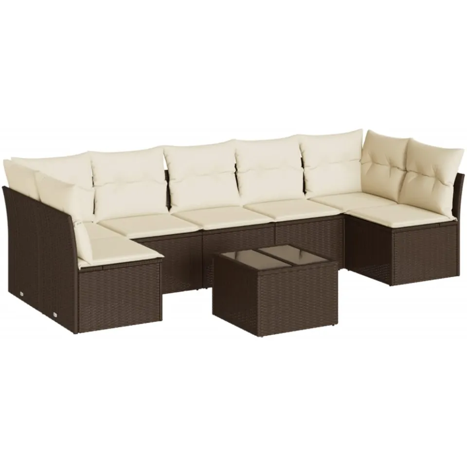 vidaXL 8-delige Loungeset met kussens poly rattan bruin, foto 4