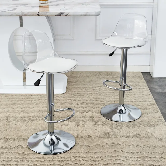 CHICFURN Barkruk - volwassenen - verstelbaar - set van 2 - wit en zilver