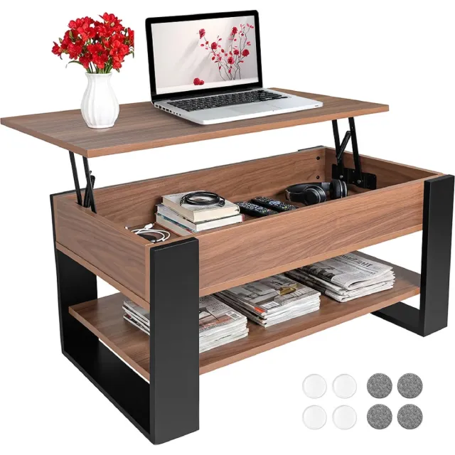 kruzzel Salontafel 92 x 51 x 47 cm met liftbaar blad, verborgen opbergvak, onderplank en metalen constructie voor woonkamer Craft eiken