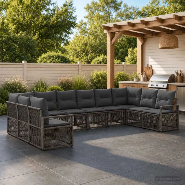 vidaXL Tuinbankenset 10 st 10-zits Grijs poly rattan