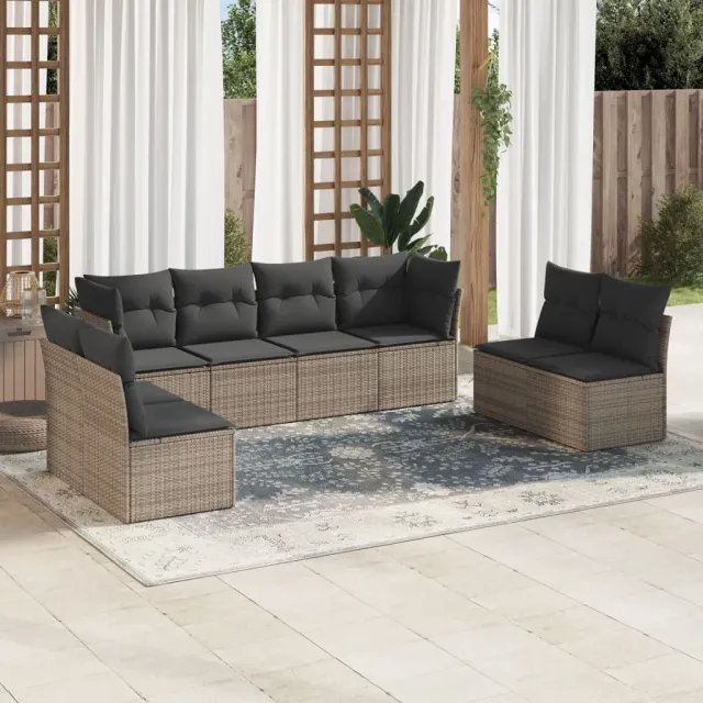 vidaXL 8-delige Loungeset met kussens poly rattan grijs, foto 2