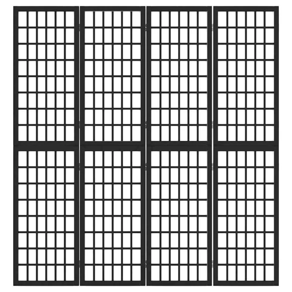 vidaXL Kamerscherm inklapbaar 4 panelen Japanse stijl 160x170 cm zwart