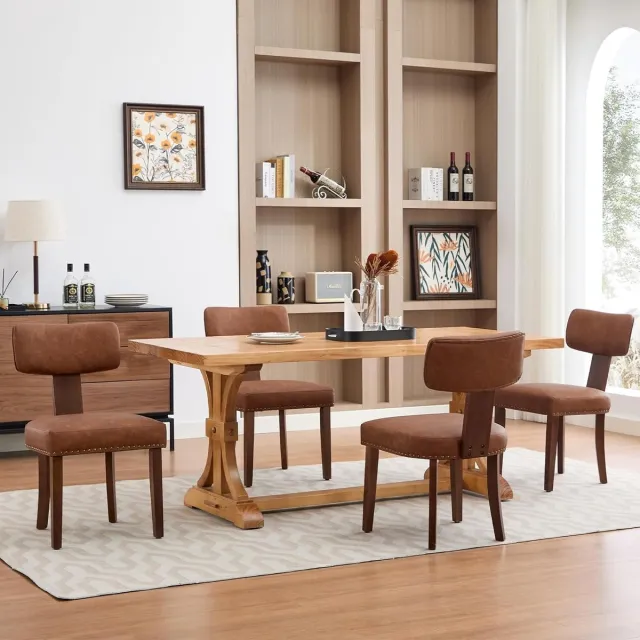 HOERFURIY Eetkamerstoelen Set van 4 - Bruin Linnen Stoelen Hout & Nagels 120kg