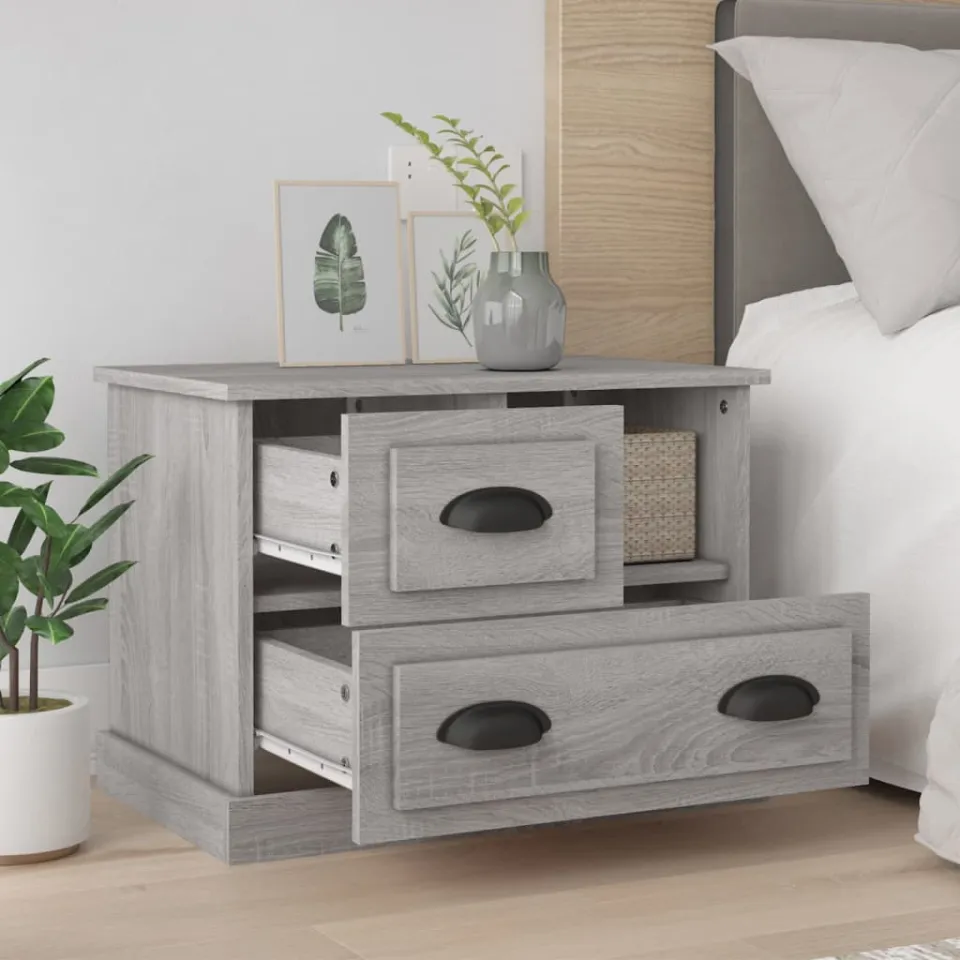 vidaXL Nachtkastje 60x39x45 cm grijs sonoma eikenkleurig, foto 3