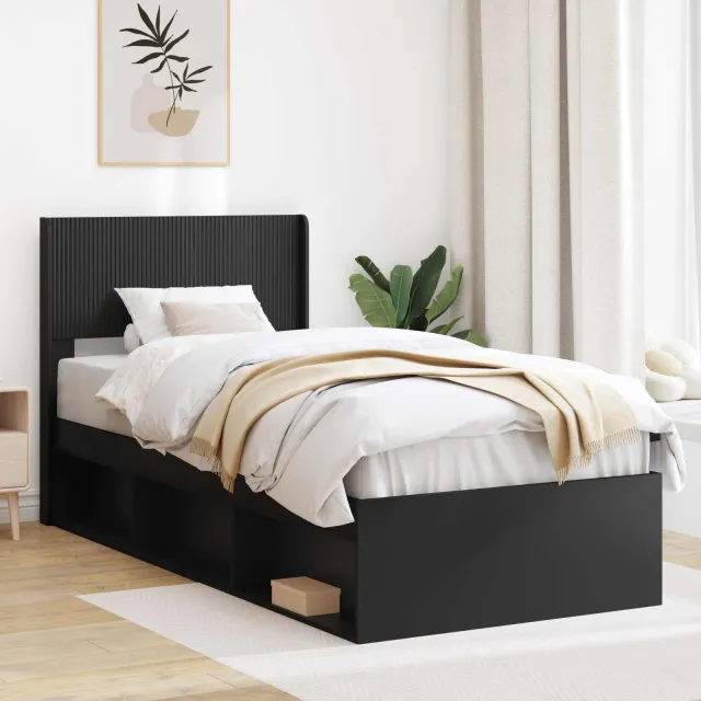 vidaXL Bedframe met opbergruimte en hoofdbord Zwart 90 x 200 cm