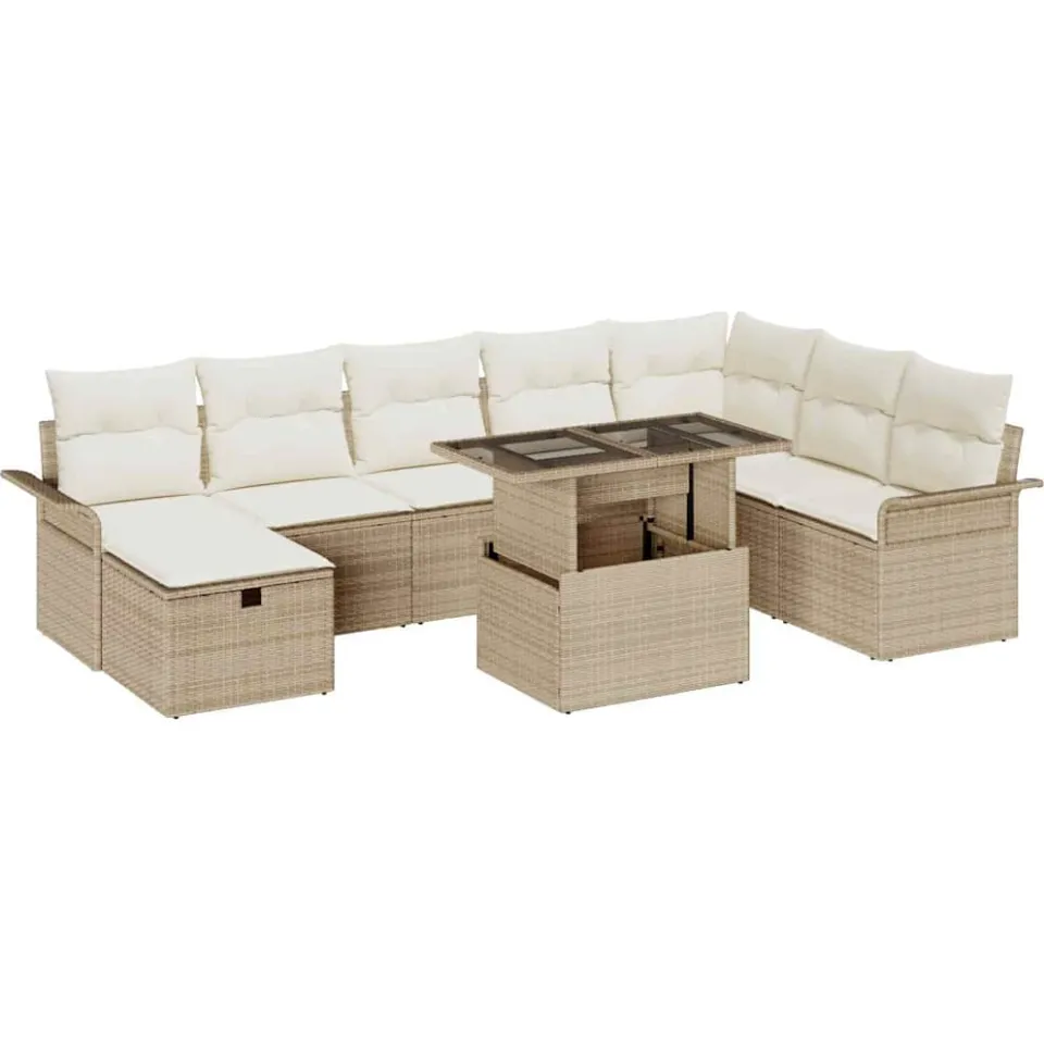 vidaXL Tuin Sofa Set 9 st Beige poly rattan, foto 4