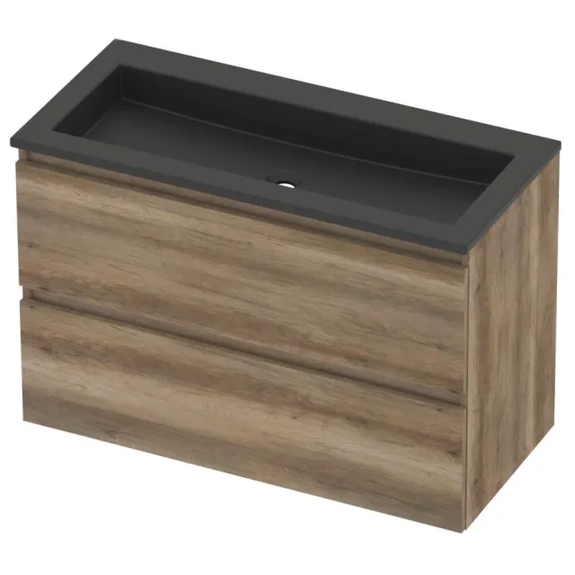 Basic-Line Aura 46 Badmeubelset Acryl Zonder Kraangat Greeploos 100x46x62 cm Scotch Oak Mat Zwart
