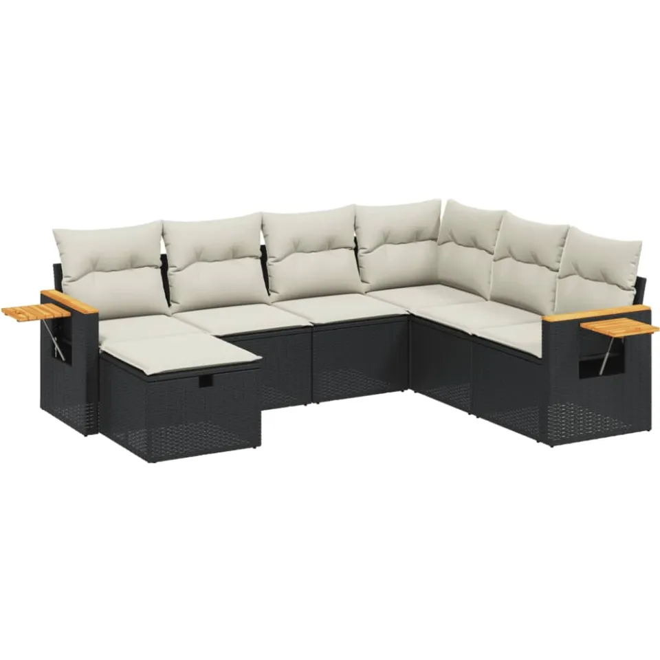 vidaXL 7-delige Loungeset met kussens poly rattan zwart