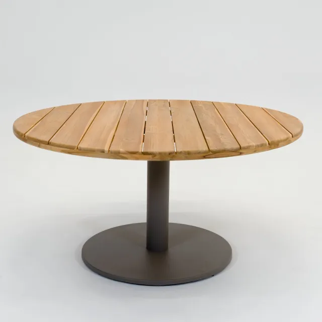 VITA Mango Low dining Tuintafel - 140 cm diameter - teak look - Beige - Rond Antraciet