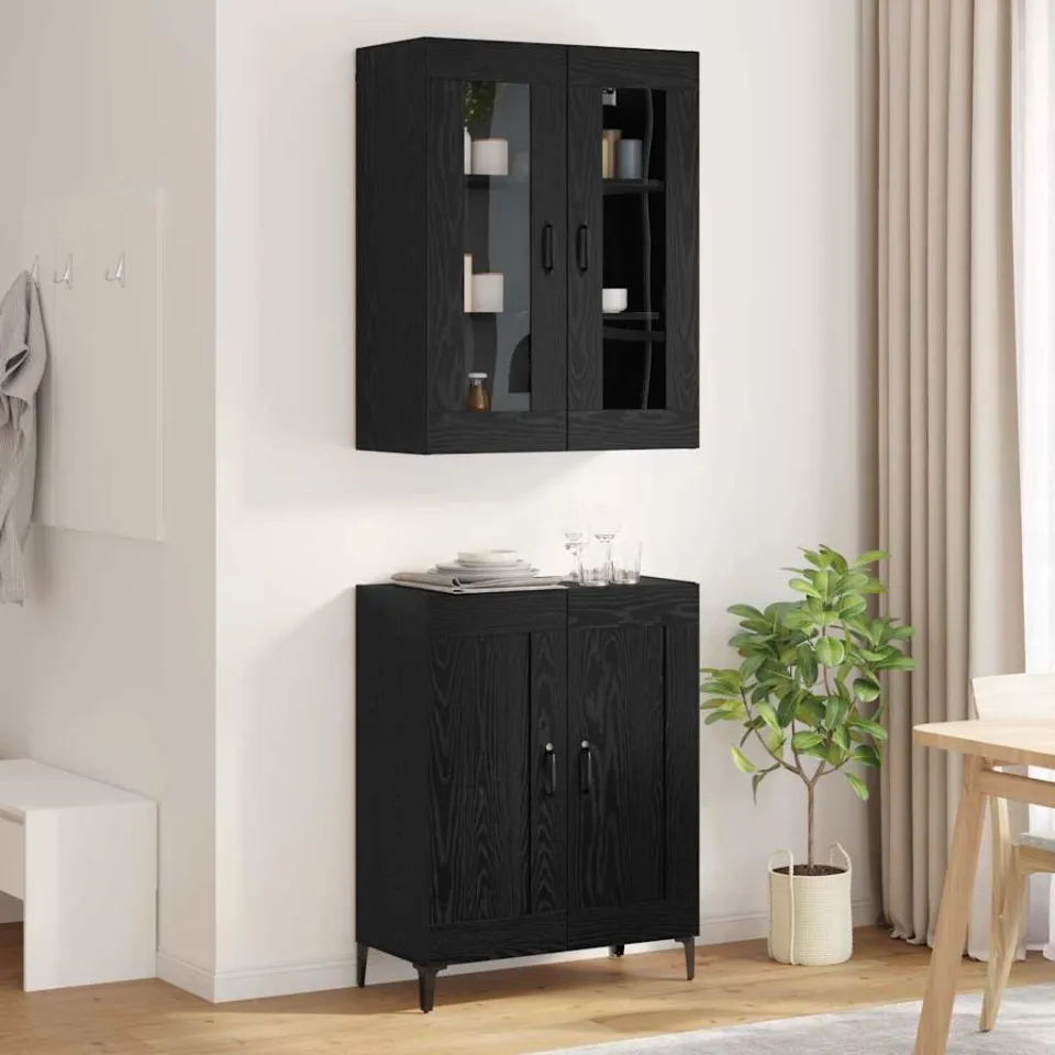 vidaXL Hoge kast Zwart Eiken 69,5 x 34 x 180 cm Bewerkt hout, foto 4