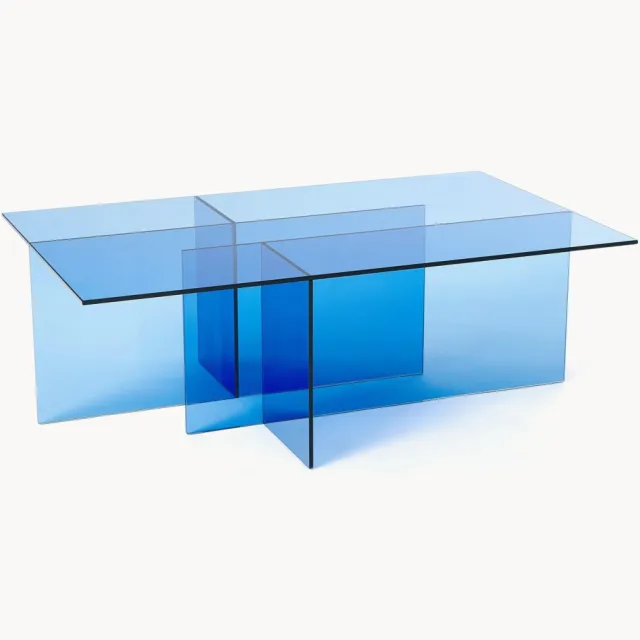 Westwing Collection Glazen salontafel Anouk Transparant, Blauw