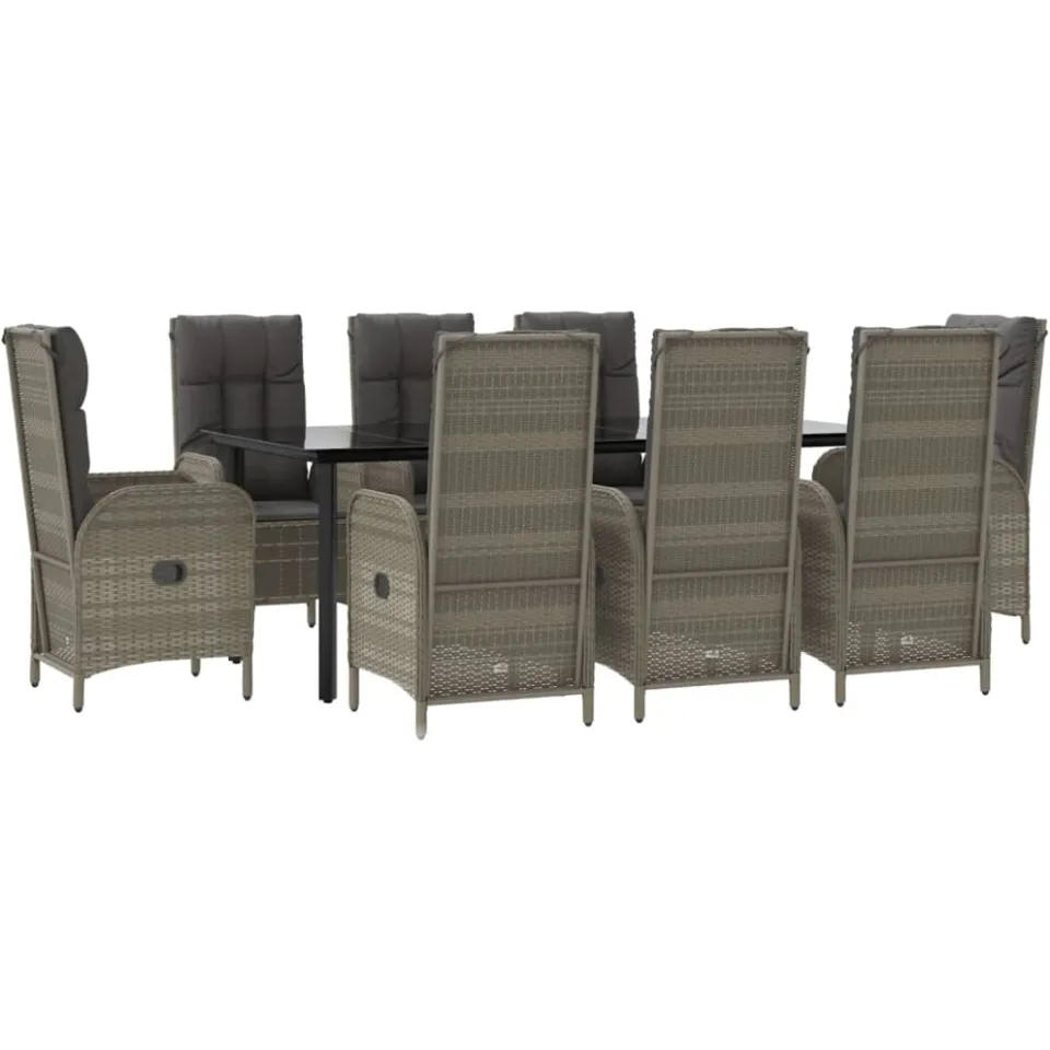 vidaXL 9-delige Tuinset met kussens poly rattan zwart en grijs