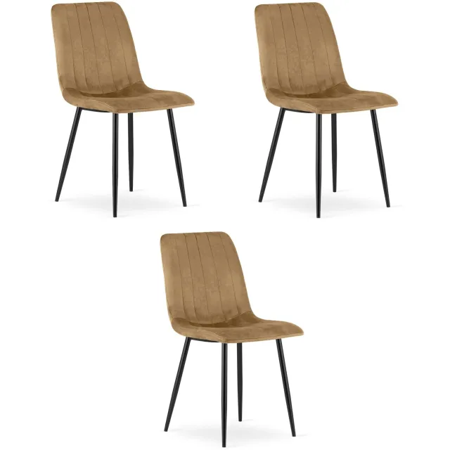 Oskar LAVA Eetkamerstoelen – Set van 3 – Zwart Velvet – Zwarte Metalen Poten – Comfortabele Gestoffeerde Zitting – Modern Design – Velvet Stoel voor Woonkamer, Keuken en Eetkamer – Max. 110 kg per Stoel