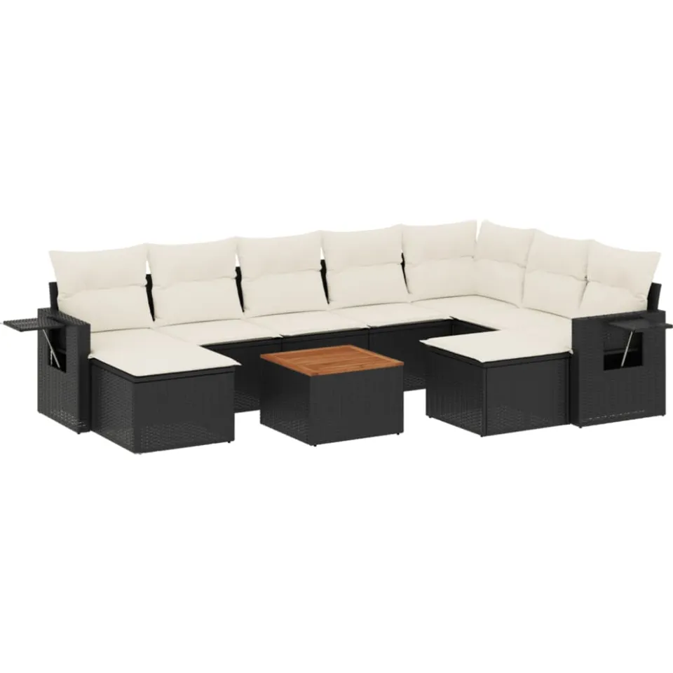vidaXL 10-delige Loungeset met kussens poly rattan zwart, foto 3
