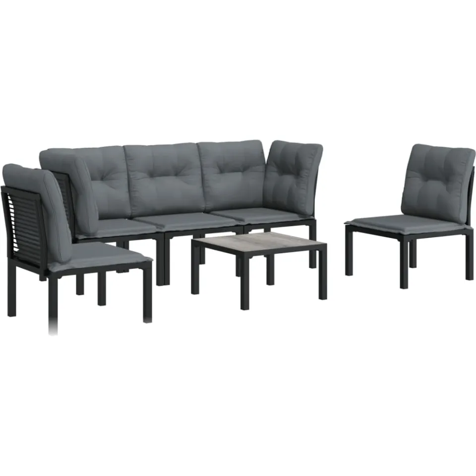 vidaXL 6-delige Loungeset poly rattan zwart en grijs, foto 2