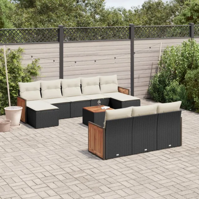 vidaXL 11-delige Loungeset met kussens poly rattan zwart, foto 2