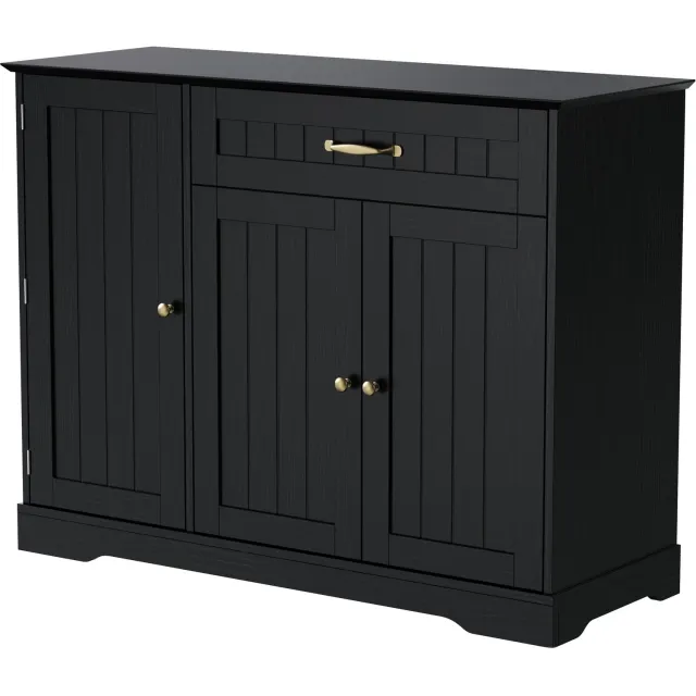 MUVANO Zwart dressoir met 3 deuren en 1 lade - Buffetkast van MDF - Verstelbare legplanken en metalen handgrepen - Voor woonkamer, eetkamer en hal