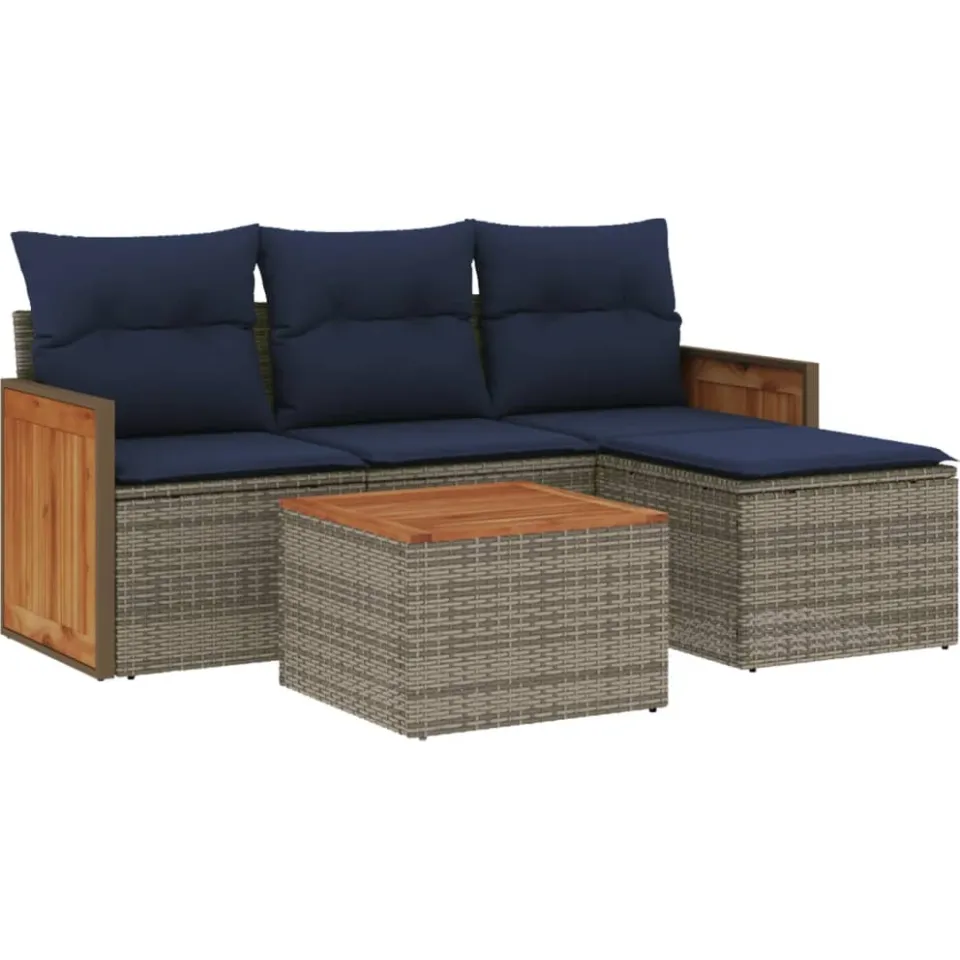 vidaXL 5-delige tuinbankset met kussens, grijs polyrotan, foto 3