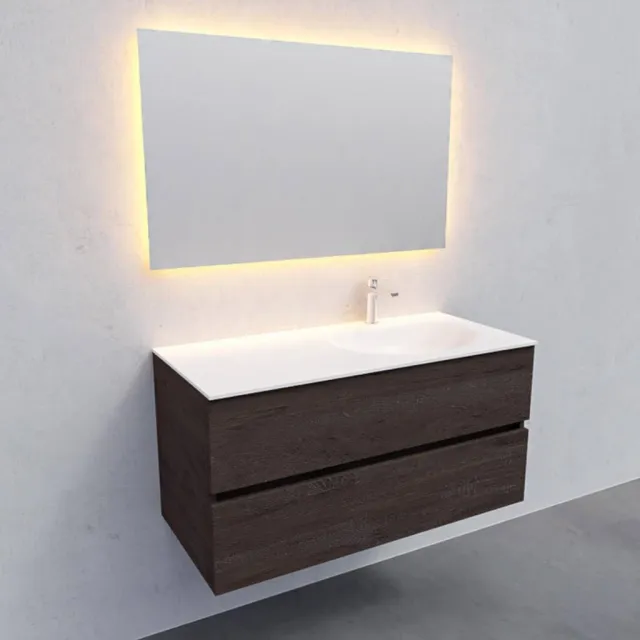 Boss & Wessing Badkamermeubel Solid Surface AQS Stockholm 100x46 cm Rechts Wood Dark Brown Boss & Wessing Houtlook