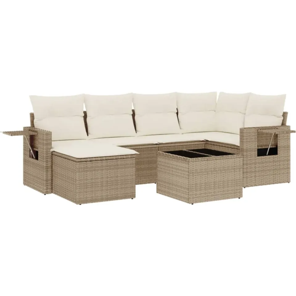 vidaXL 7-delige Loungeset met kussens poly rattan beige, foto 3