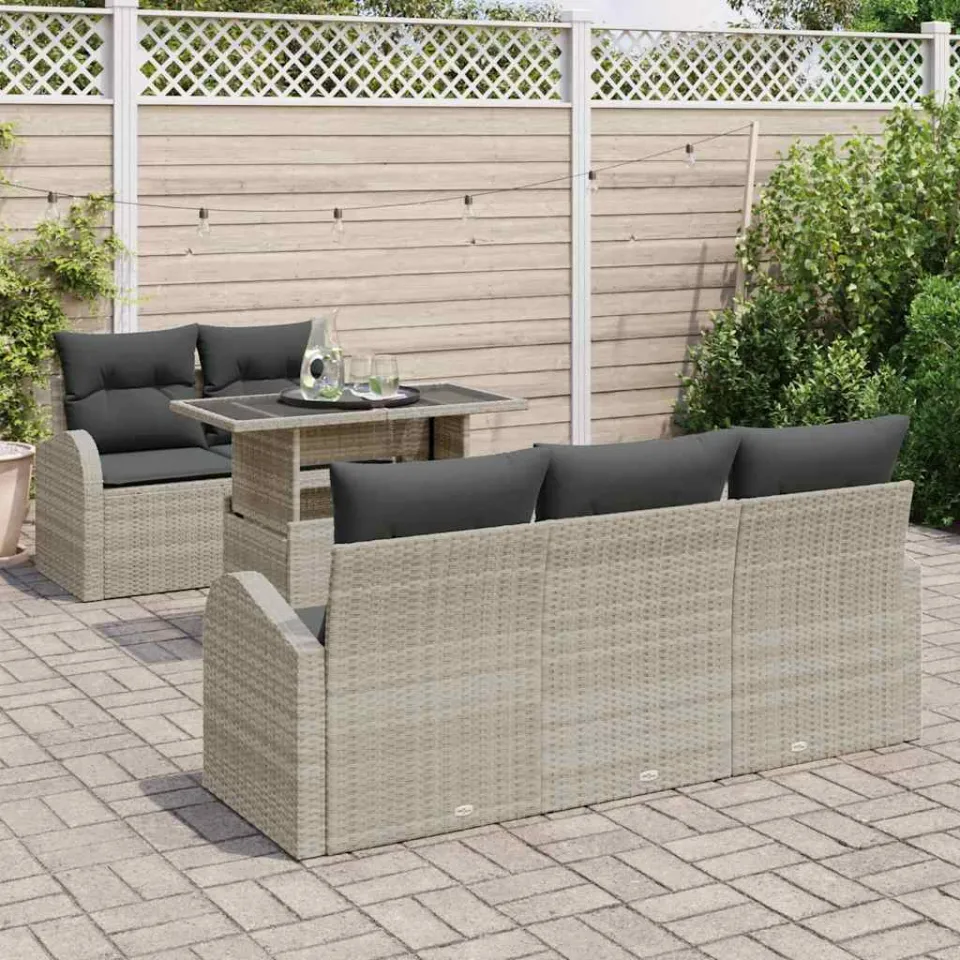 vidaXL Tuin Sofa Set 6 st Lichtgrijs poly rattan