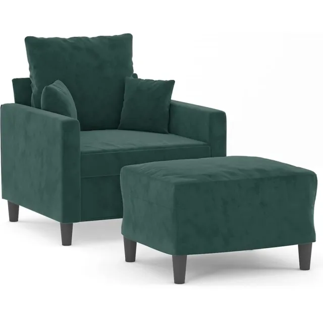 vidaXL Fauteuil - met - voetenbank - 60 - cm - fluweel - donkergroen