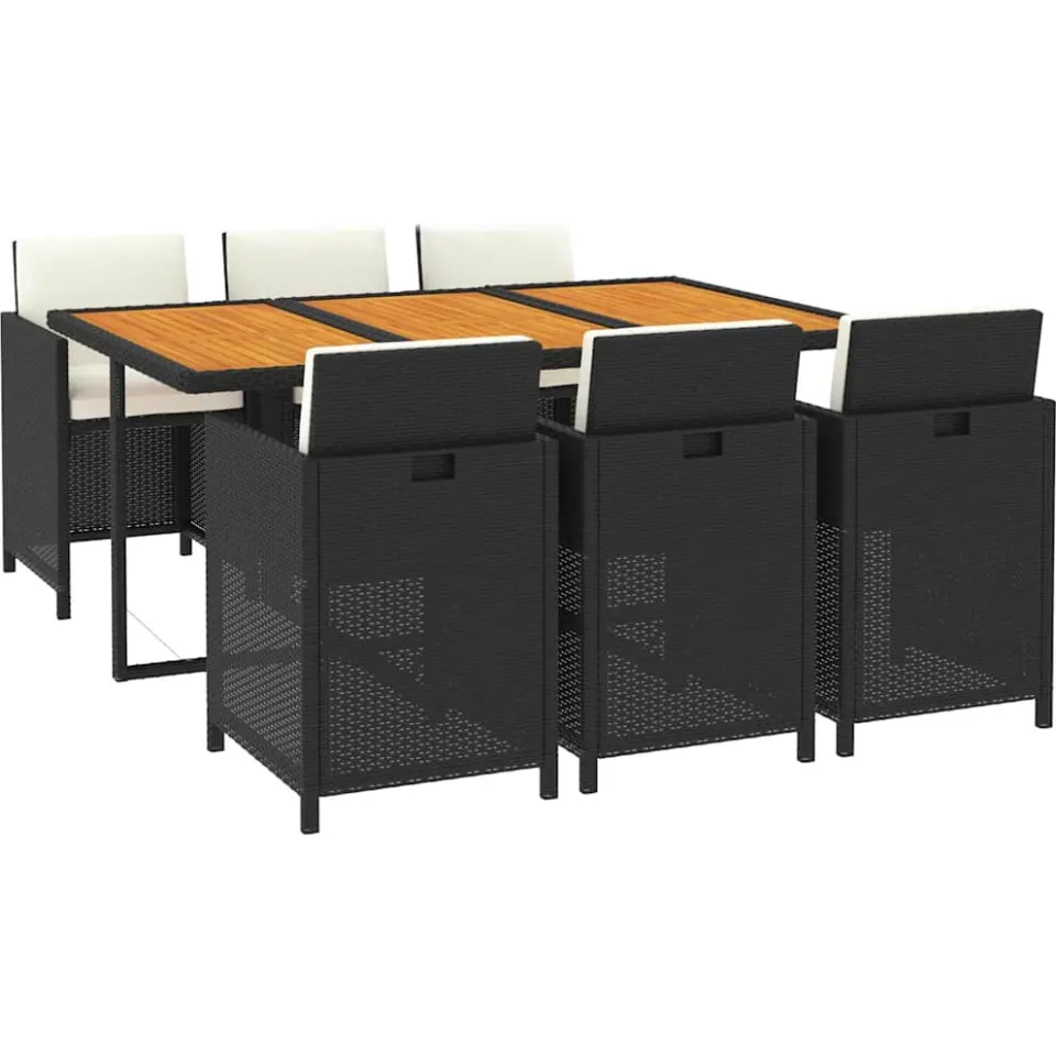 vidaXL 7-delige Tuinset met kussens poly rattan zwart
