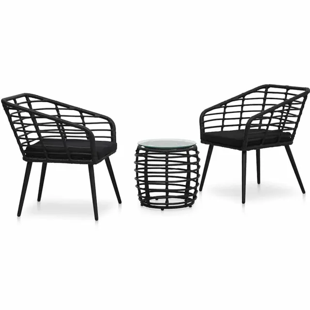 vidaXL 3-delige Bistroset poly rattan zwart