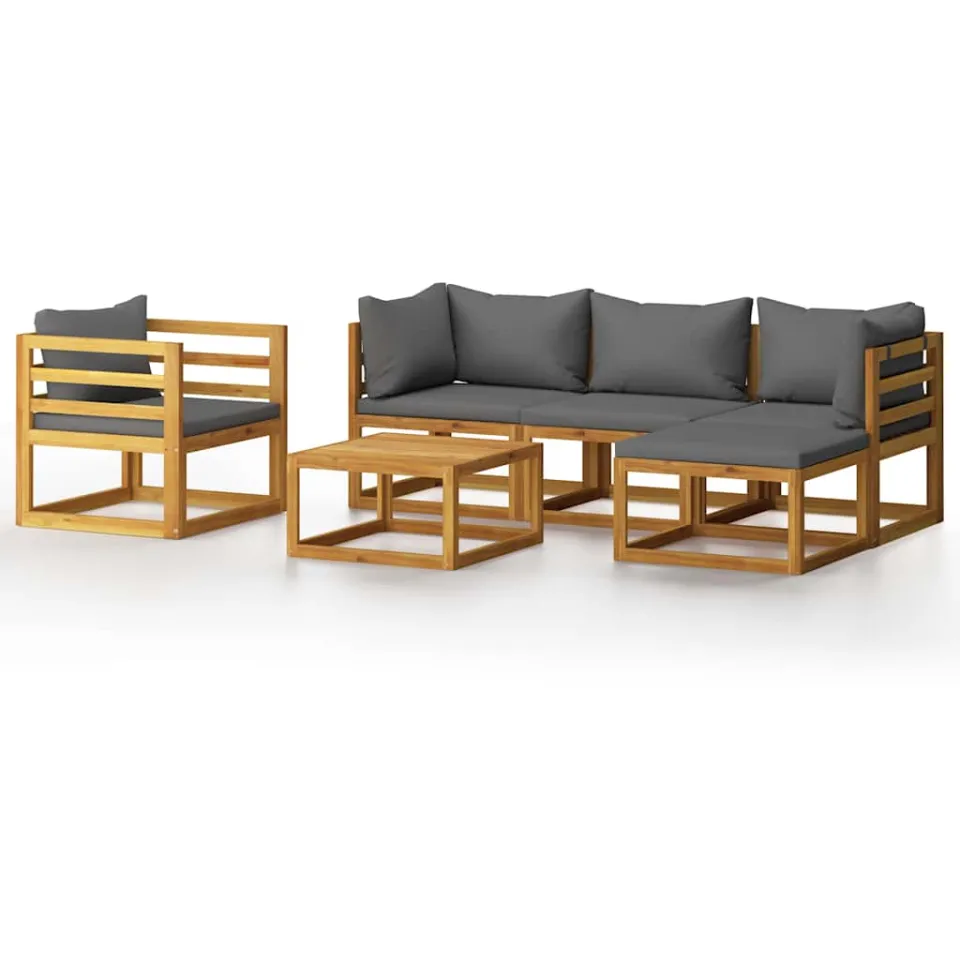 vidaXL 6-delige Loungeset met kussens massief acaciahout grijs, foto 3