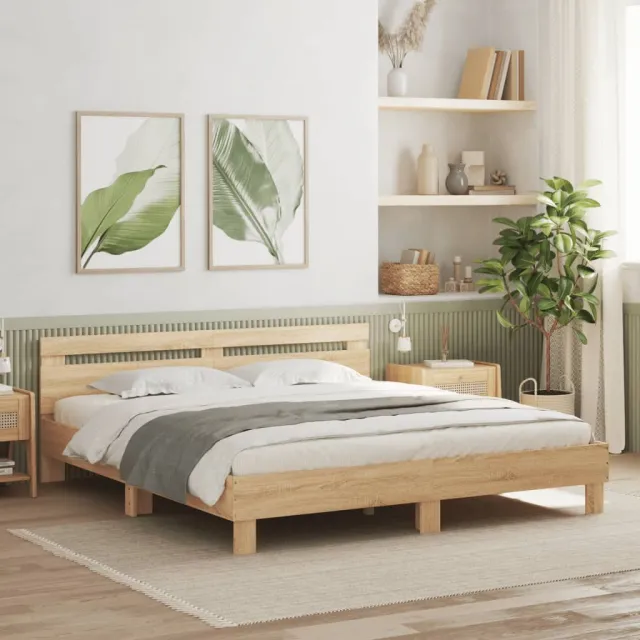 vidaXL Bedframe met hoofdeinde en LED sonoma eikenkleurig 200x200 cm Bruin