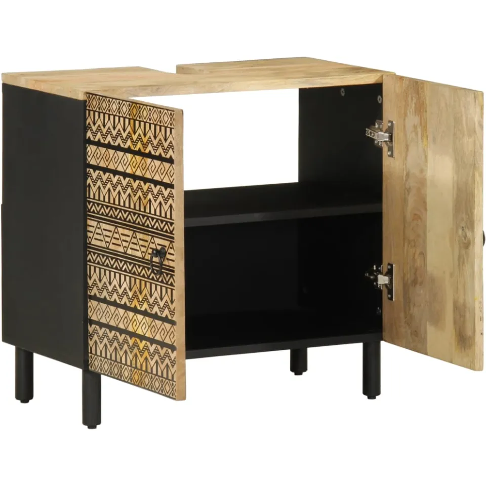 vidaXL Wastafelkast 62x33x58 cm massief mangohout zwart, foto 2