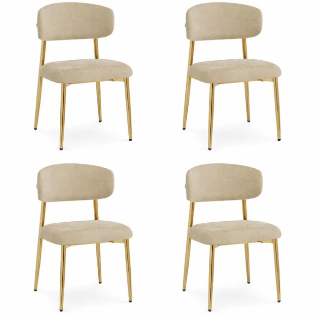 KOMHTOM 4 stuks moderne eetkamerstoelen, gestoffeerde stoelen met in hoogte verstelbare rugleuning, goudkleurig frame, draagvermogen tot 125 kg, voor eetkamer en keuken (bruin) Bruin, goudkleurig
