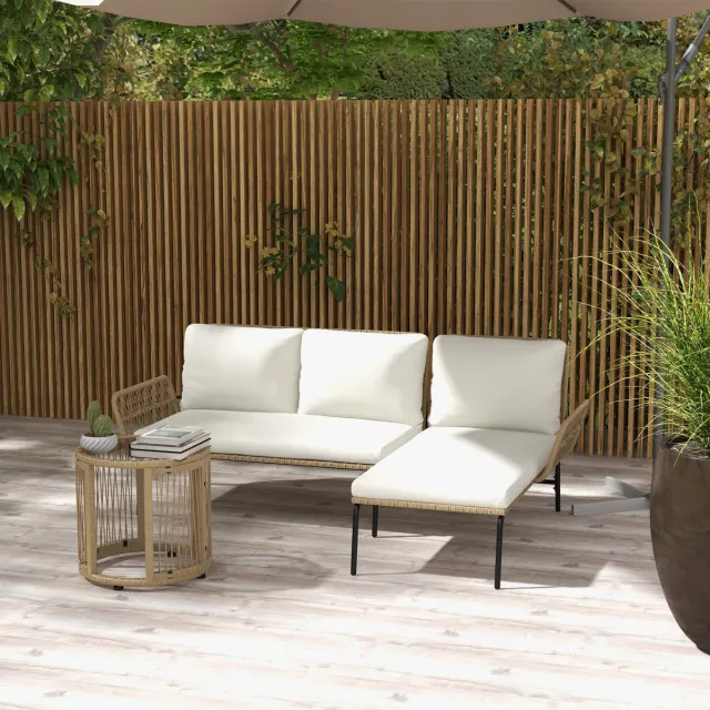 FloraGrace Tuinmeubelset 3-Delig - Met Ligstoel, 2-Zitsbank En Tafel - Voor Balkon En Terras - Polyester - Crèmewit Crème wit