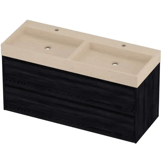 Proline Evoli Badmeubelset Hardsteen Loft 2 Gaten 120x46x62 cm Sand Stone Black Oak Eiken