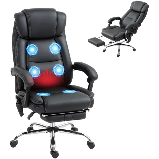ZYLARO Ergonomische Bureaustoel met Massagefunctie, Verwarmingsfunctie & Voetensteun - In Hoogte Verstelbaar - Max. kanteling 135° - 360° Draaibaar - Kantoorstoel - Gamestoel - Volwassenen Stoel - Directiestoel - Computerstoel - Zwart