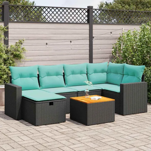vidaXL 7-delige Loungeset met kussens poly rattan zwart, foto 2