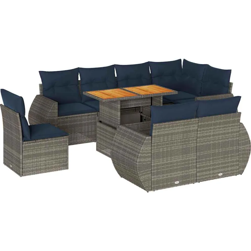 vidaXL 9-delige Loungeset met kussens poly rattan grijs, foto 3