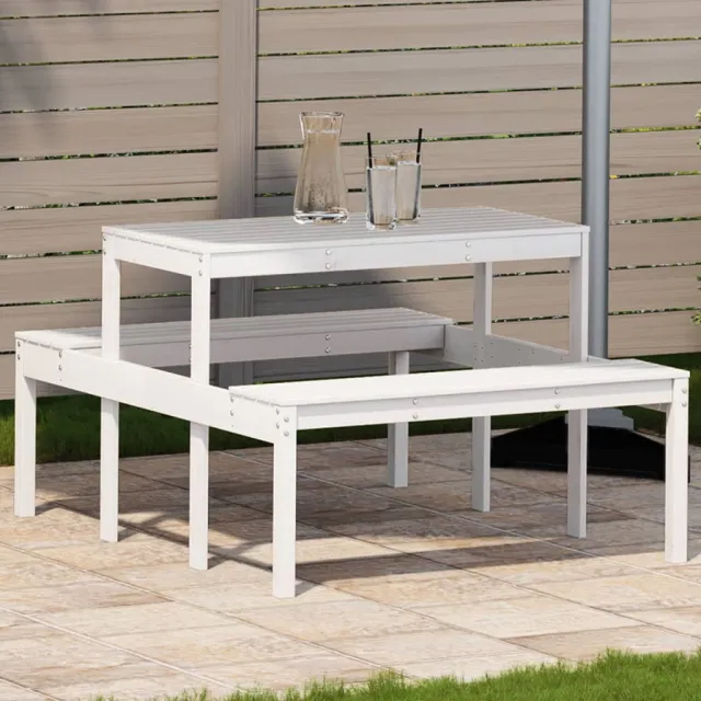 vidaXL Picknicktafel 110x134x75 cm massief grenenhout wit, foto 2