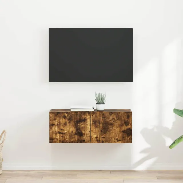 vidaXL TV Wandkast 2 st Gerookt eiken Bewerkt hout